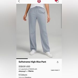 Chambray Lululemon Softstreme High Rise Pant SIZE10